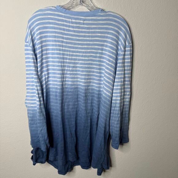 Chaps Women’s 3X Blue White Striped Ombre Henley Top 3/4‎ Sleeve 100% Cotton - Picture 4 of 7